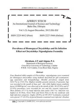 AFRREV STECH, Vol. 1 (3) August-December, 2012