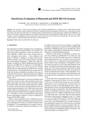 Interference Evaluation of Bluetooth and IEEE 802.11B Systems
