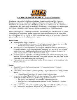 RIT INTRAMURAL ICE HOCKEY RULES (Revised 1/22/2020)