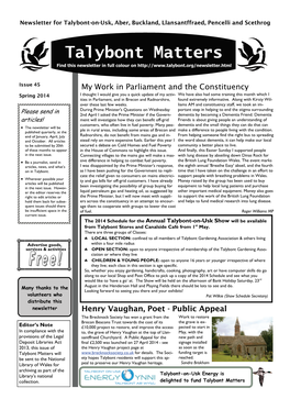 Talybont Matters Find This Newsletter in Full Colour On