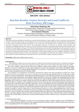 Tenure Security and Land Conflict in Beni Territory, DR Congo