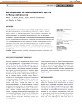 Role of Syntrophic Microbial Communities in High-Rate Methanogenic Bioreactors Alfons J