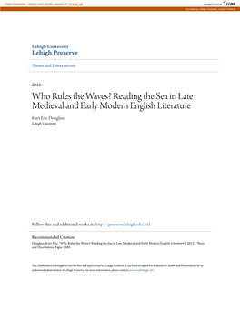 Reading the Sea in Late Medieval and Early Modern English Literature Kurt Eric Douglass Lehigh University