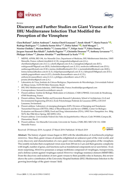 Discovery and Further Studies on Giant Viruses at the IHU Mediterranee Infection That Modiﬁed the Perception of the Virosphere
