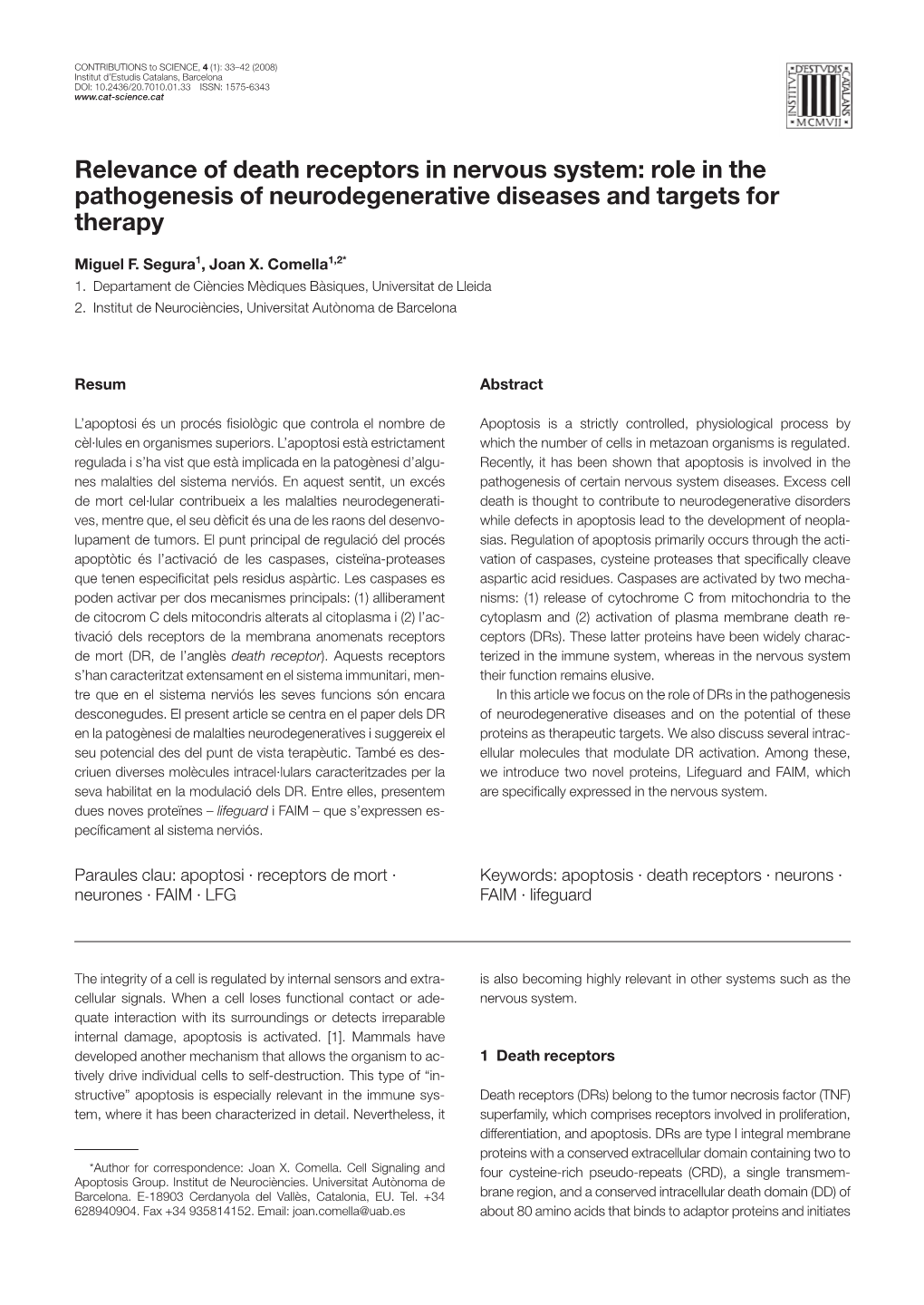 Relevance of Death Receptors in Nervous System: Role in the Pathogenesis of Neurodegenerative Diseases and Targets for Therapy