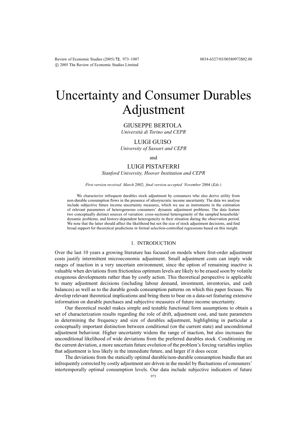 Uncertainty and Consumer Durables Adjustment