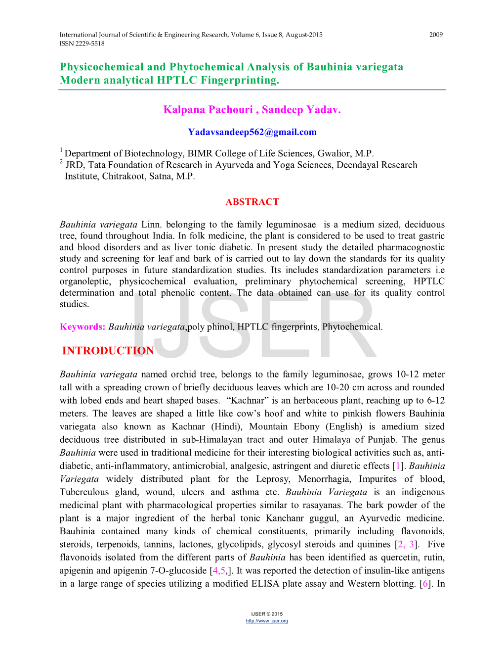 Physicochemical and Phytochemical Analysis of Bauhinia Variegata Modern Analytical HPTLC Fingerprinting