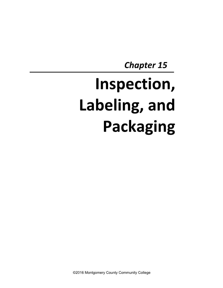 Chapter 15: Inspection, Labeling and Packaging