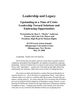 Leadership and Legacy