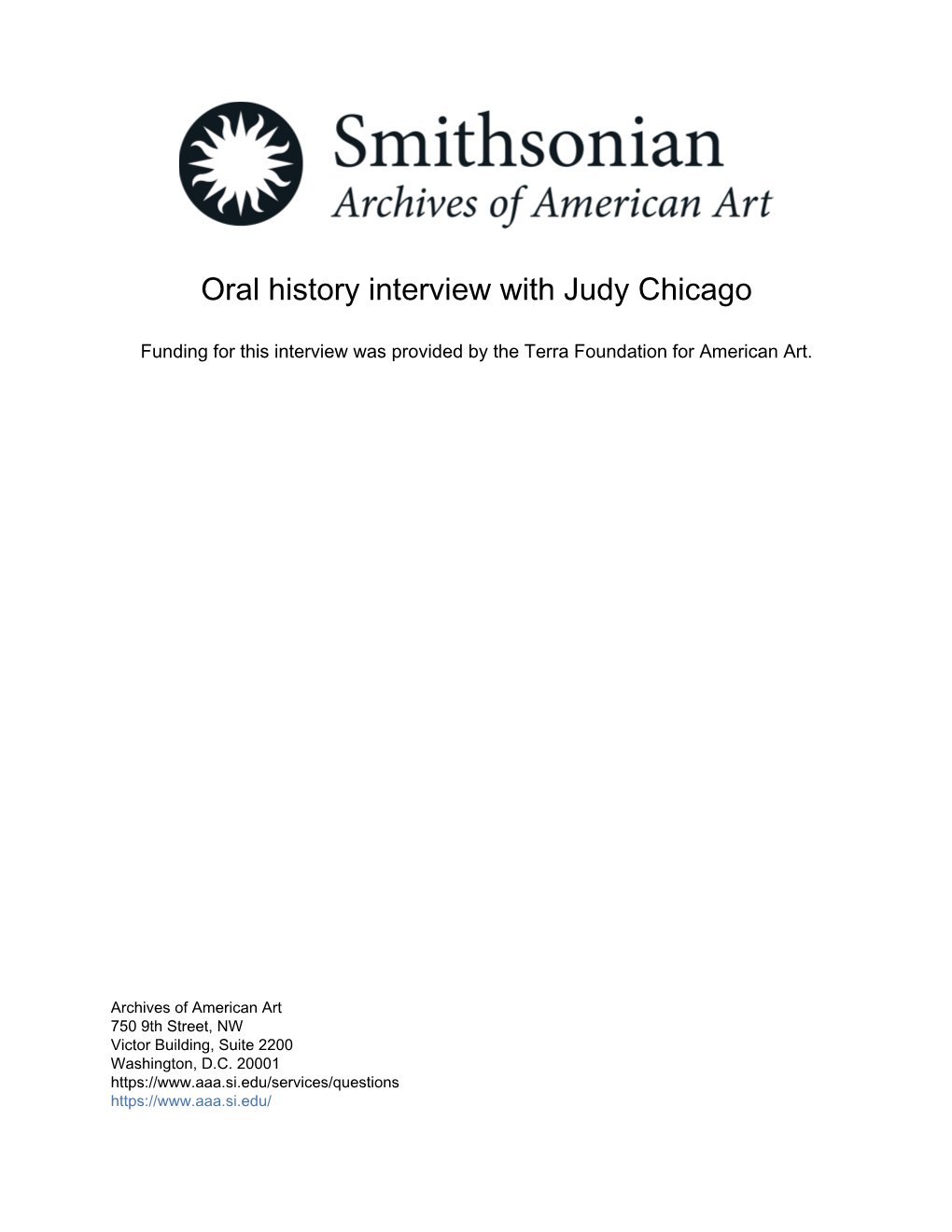 Oral History Interview with Judy Chicago