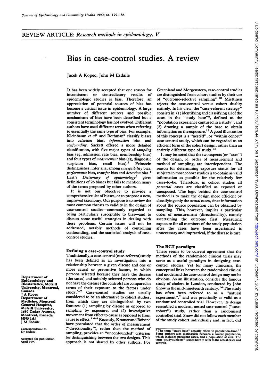 Bias in Case-Control Studies. a Review