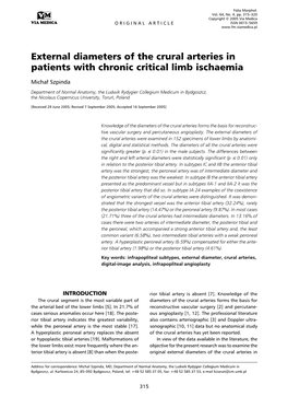 External Diameters of the Crural Arteries in Patients with Chronic Critical Limb Ischaemia