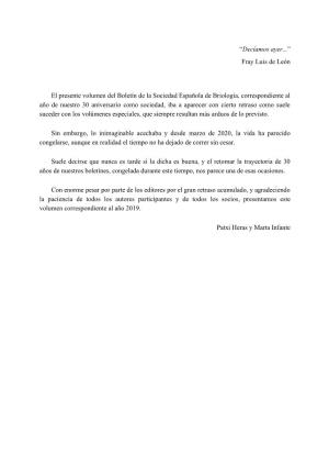Fray Luis De León El Presente Volumen Del Boletín De La Sociedad