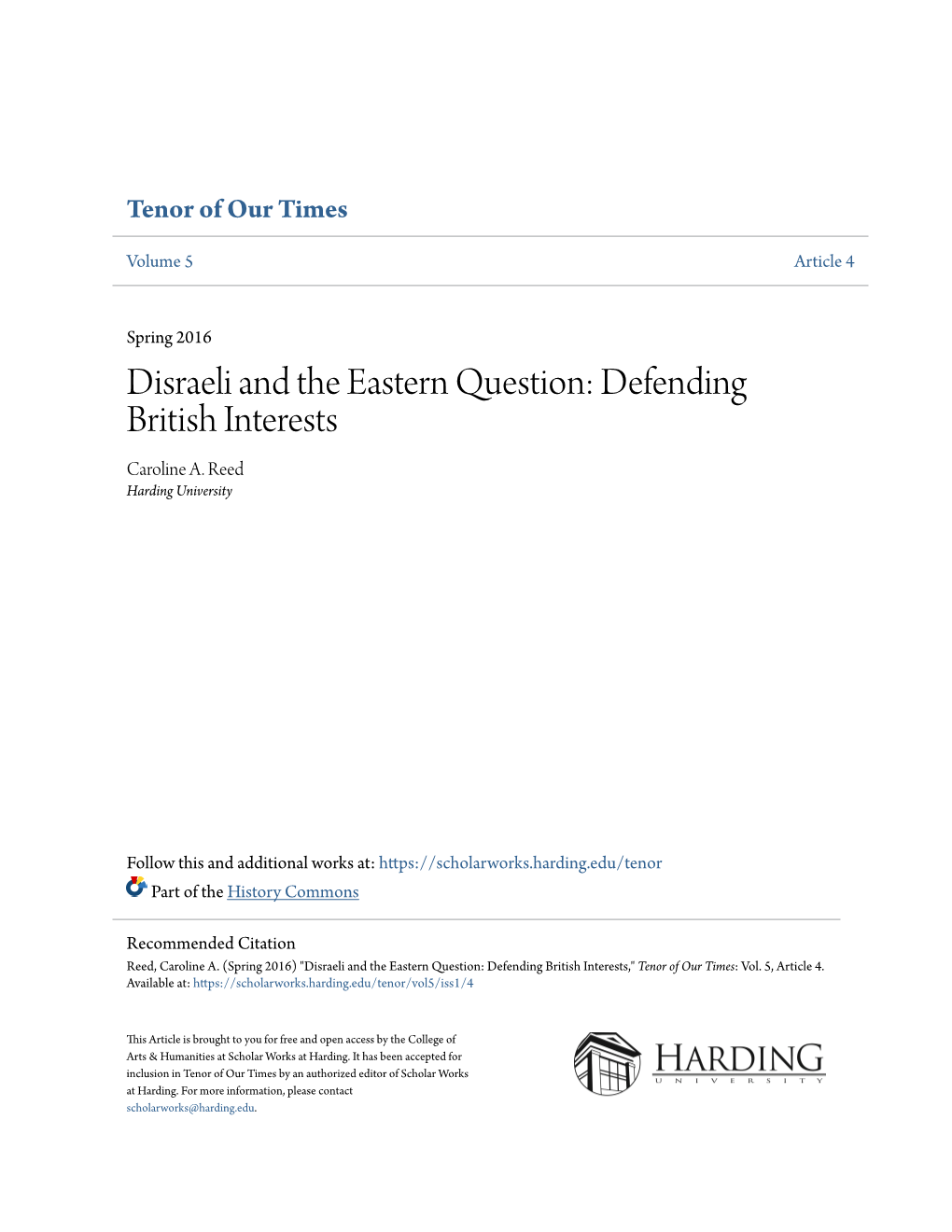 Disraeli and the Eastern Question: Defending British Interests Caroline A