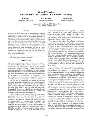 Magical Thinking: Outcome Bias Affects Children’S Evaluation of Testimony
