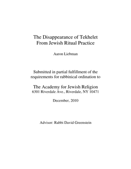 The Disappearance of Tekhelet from Jewish Ritual Practice