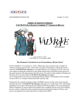 Aniplex of America to Release VALVRAVE the Liberator Complete