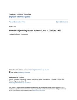Newark Engineering Notes, Volume 3, No. 1, October, 1939