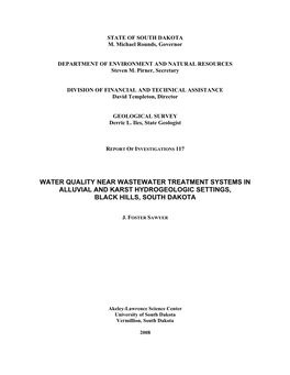 Water Quality Near Wastewater Treatment Systems in Alluvial and Karst Hydrogeologic Settings, Black Hills, South Dakota
