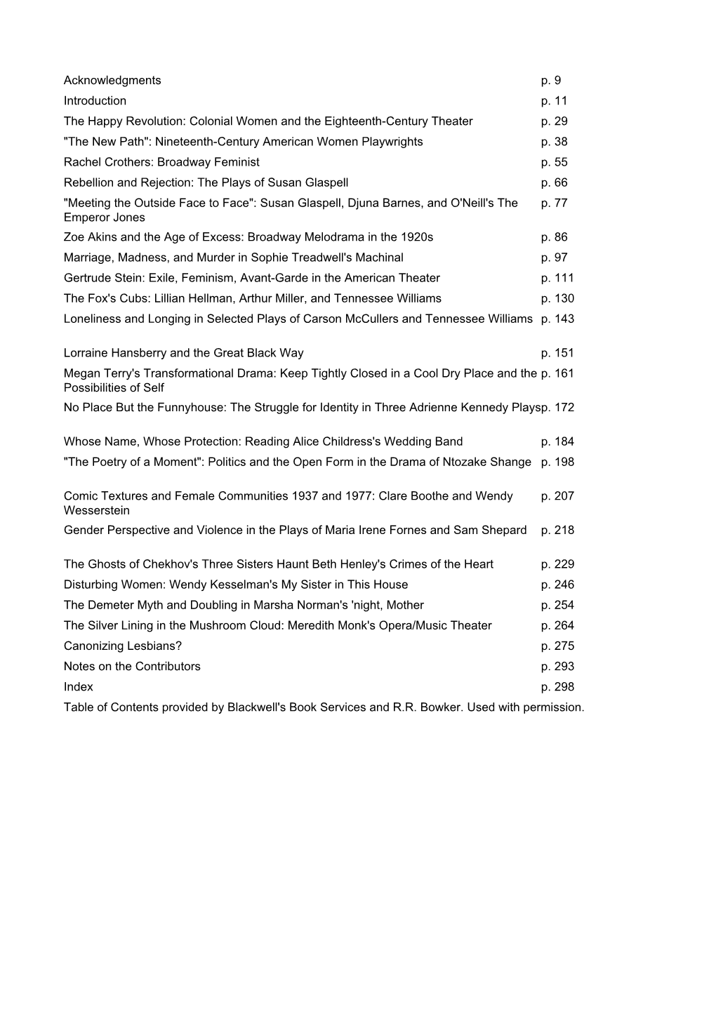 Table of Contents Provided by Blackwell's Book Services and R.R