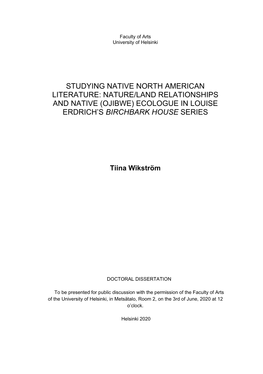 Ojibwe) Ecologue in Louise Erdrich’S Birchbark House Series