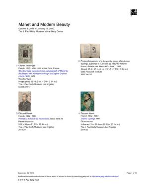 Manet and Modern Beauty October 8, 2019 to January 12, 2020 the J