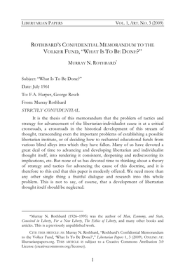 Rothbard's Confidential Memorandum to the Volker Fund, "What Is to Be