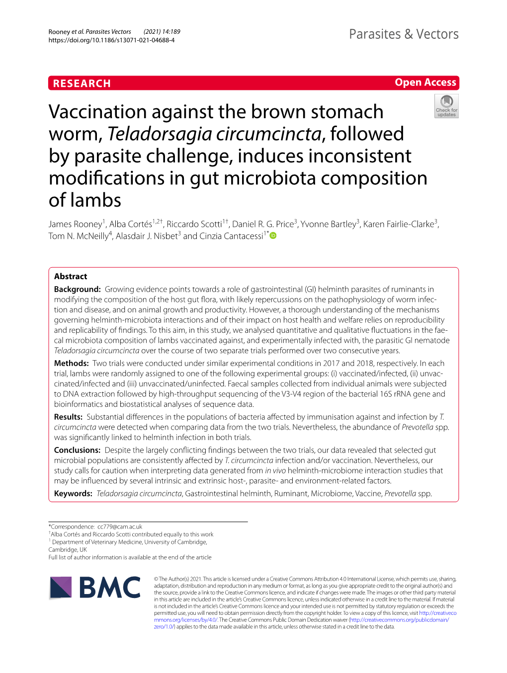 Vaccination Against the Brown Stomach Worm, Teladorsagia