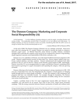 The Dannon Company: Marketing and Corporate Social Responsibility (A)