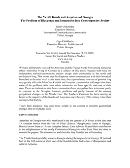 The Yezidi Kurds and Assyrians of Georgia the Problem of Diasporas and Integration Into Contemporary Society