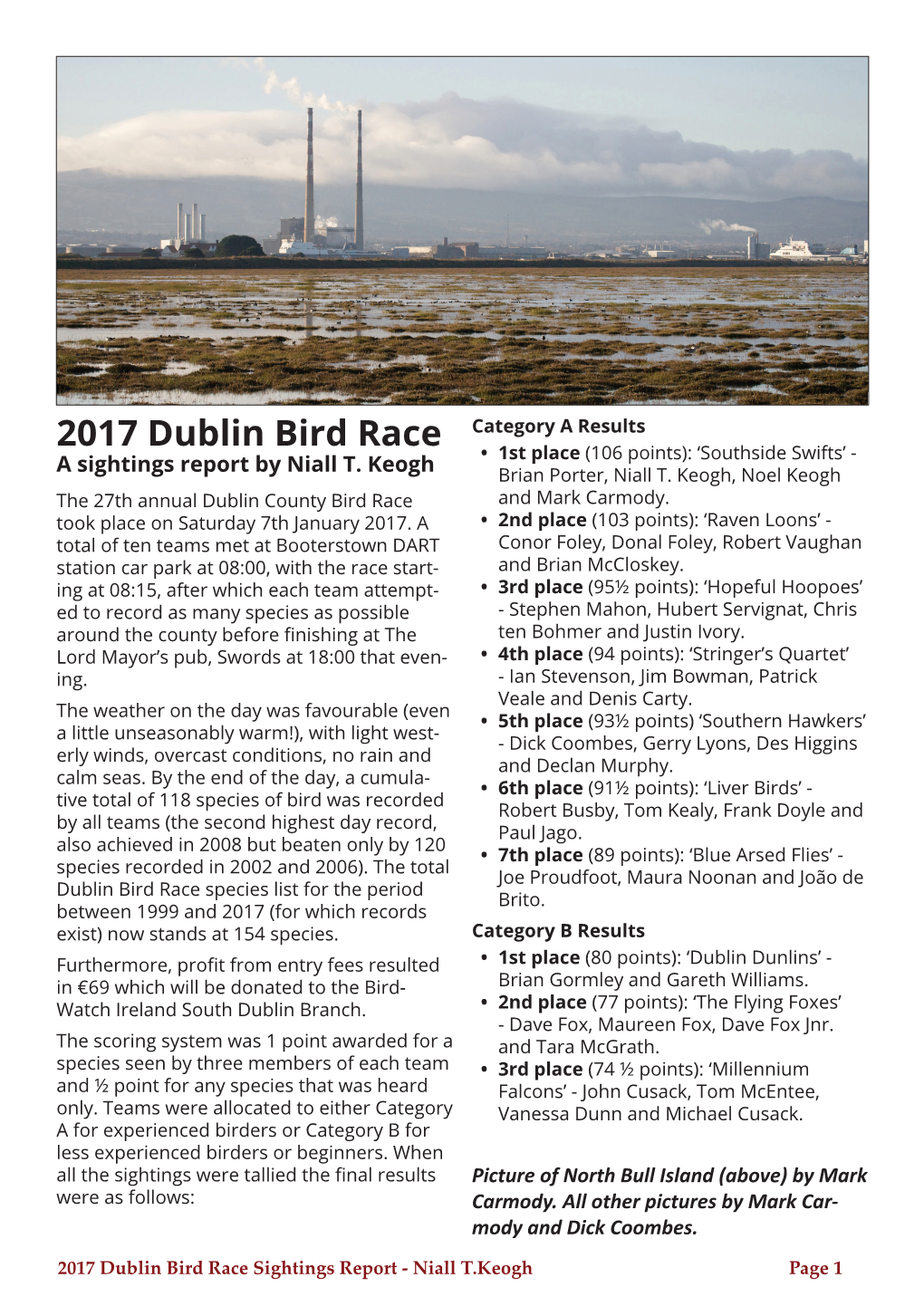 2017 Dublin Bird Race • 1St Place (106 Points): ‘Southside Swifts’ - a Sightings Report by Niall T