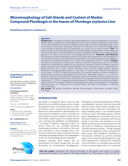 Micromorphology of Salt Glands and Content of Marker Compound Plumbagin in the Leaves of Plumbago Zeylanica Linn