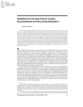 Remarks on the Analysis of Causal Relationships in Population Research*