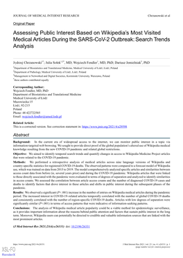 Assessing Public Interest Based on Wikipedia's Most Visited Medical Articles During the SARS-Cov-2 Outbreak: Search Trends Analysis