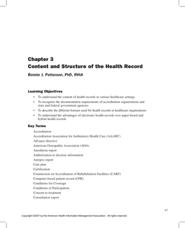 Chapter 3 Content and Structure of the Health Record Bonnie J