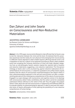 Dan Zahavi and John Searle on Consciousness and Non-Reductive Materialism