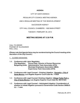 February 26, 2013 Council Agenda