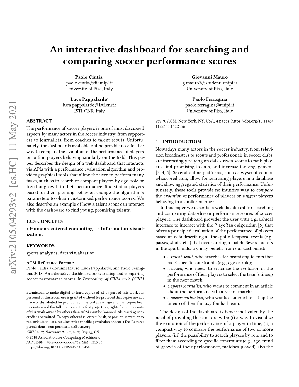 An Interactive Dashboard for Searching and Comparing Soccer Performance Scores