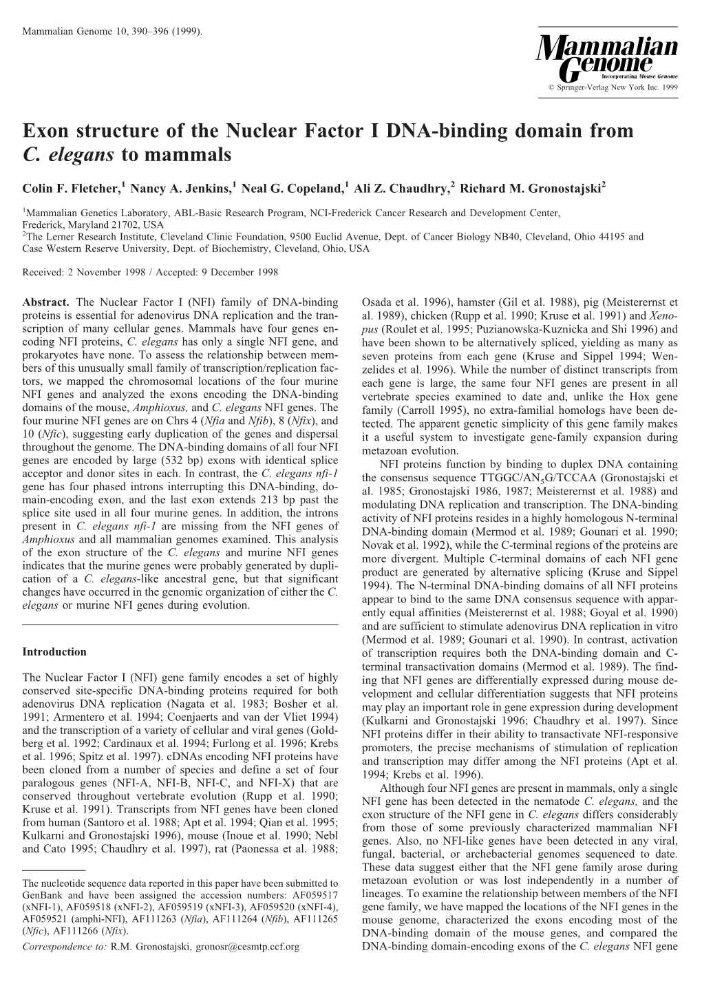 Exon Structure of the Nuclear Factor I DNA-Binding Domain from C