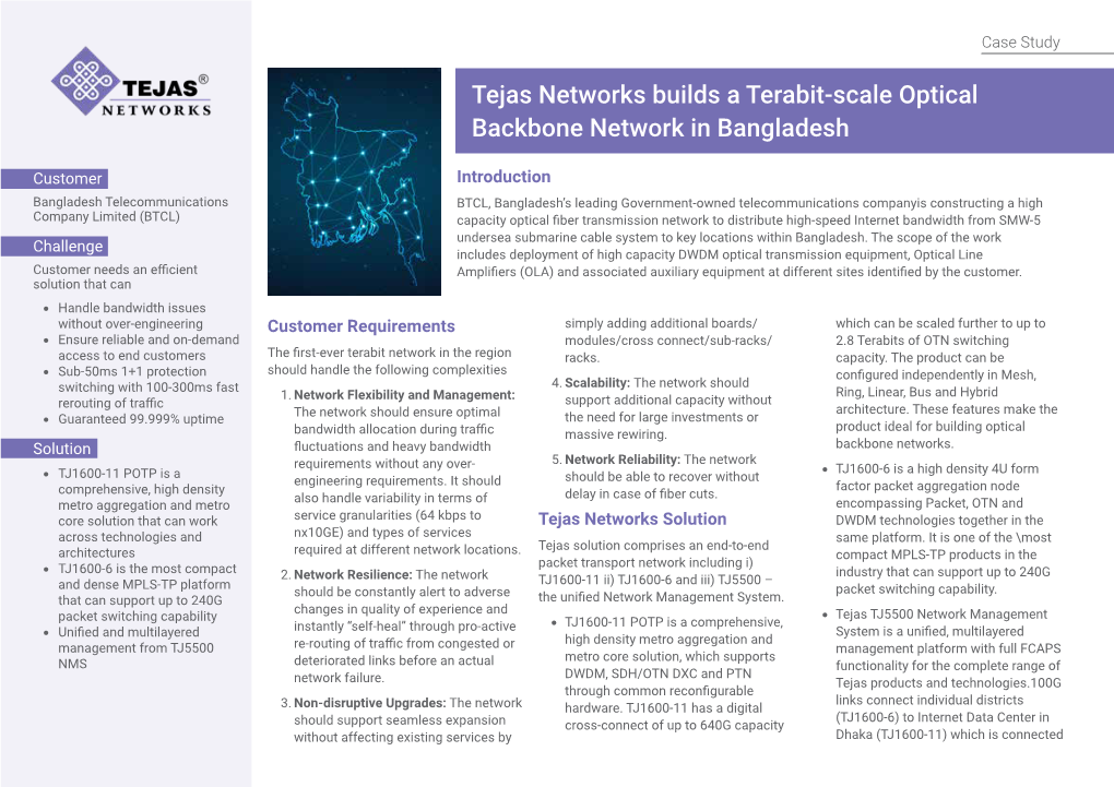 Tejas Networks Builds a Terabit-Scale Optical Backbone Network in Bangladesh