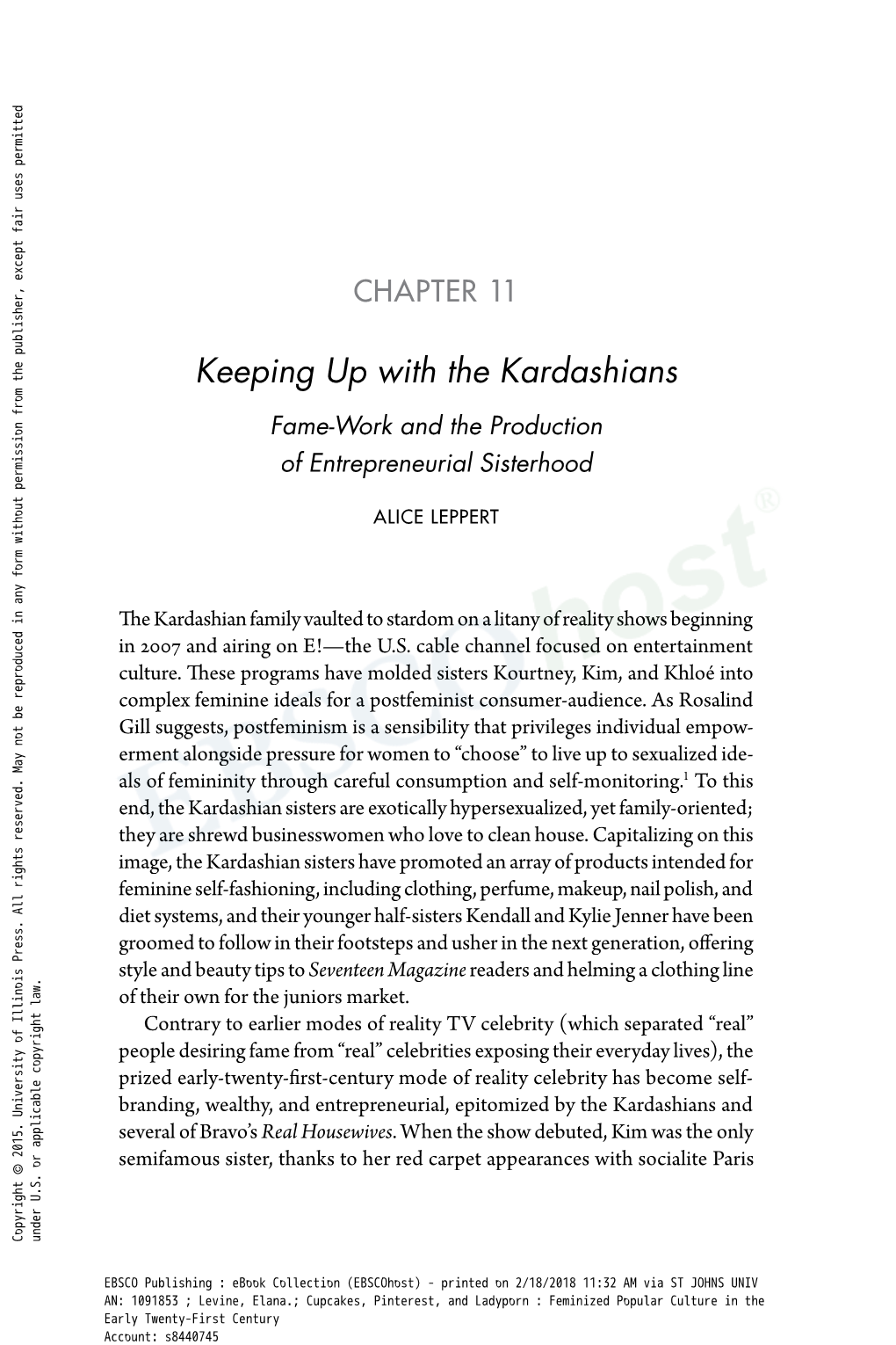 Keeping up with the Kardashians Fame- Work and the Production of Entrepreneurial Sisterhood