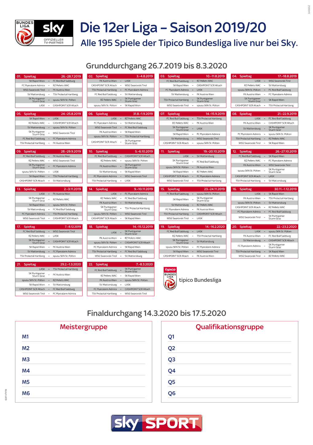 Die 12Er Liga – Saison 2019/20 Alle 195 Spiele Der Tipico Bundesliga Live Nur Bei Sky