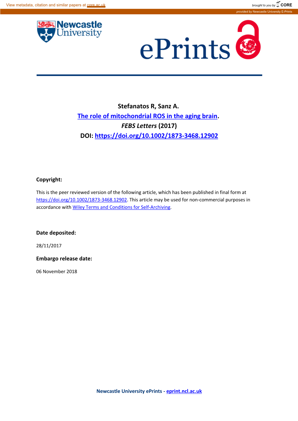 Stefanatos R, Sanz A. the Role of Mitochondrial ROS in the Aging Brain