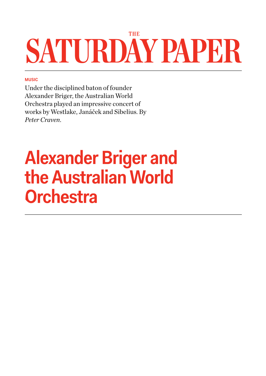 Alexander Briger and the Australian World Orchestra | the Saturday Paper