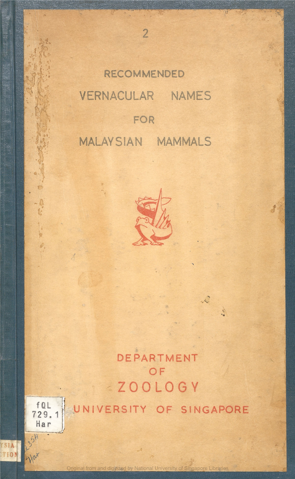 Recommended Vernacular Names for Malaysian Mammals