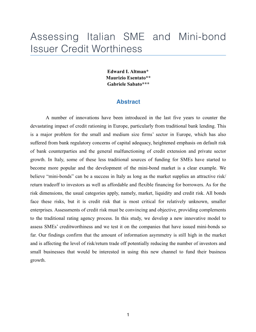 Assessing Smes and Mini-Bond Issuers Creditworthiness FINAL