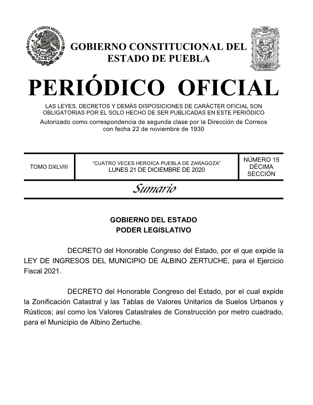 LEY DE INGRESOS DEL MUNICIPIO DE ALBINO ZERTUCHE, Para El Ejercicio Fiscal 2021