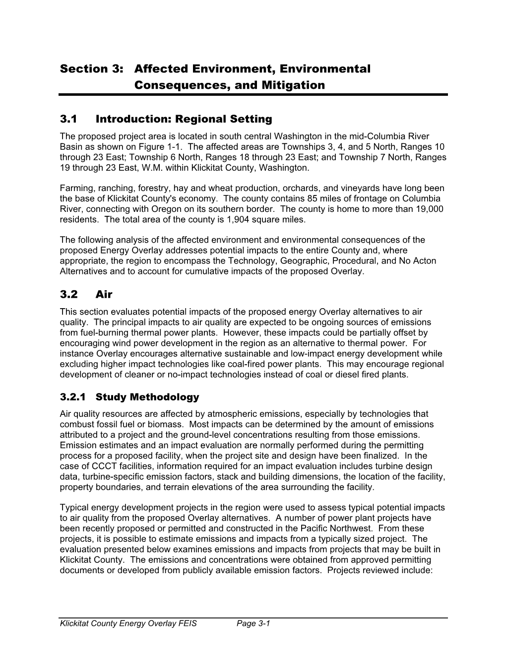 Section 3: Affected Environment, Environmental Consequences, and Mitigation