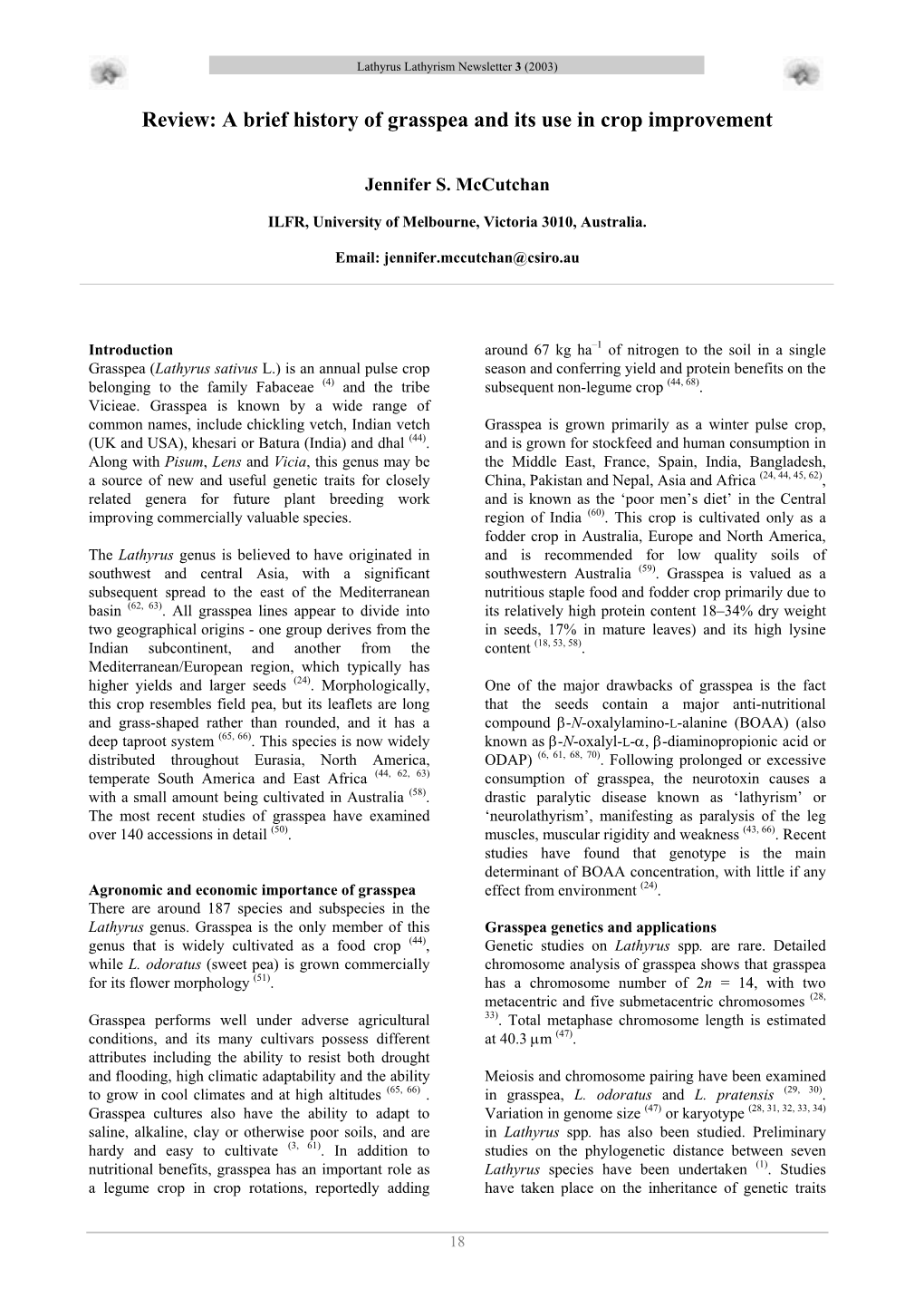 Review: a Brief History of Grasspea and Its Use in Crop Improvement