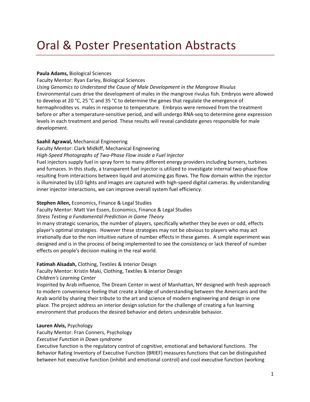 2013 URCA Abstracts for Oral and Poster Presentations